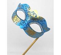 LADIES TURQUOISE & GOLD CRYSTAL JEWELLED EYES VENETIAN MASQUERADE CARNIVAL PARTY EYE BALL MASK ON A STICK