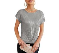 Ladies Twist Front Y2k Gliitter Top V-Neck Glitter Tank Top for Evening Going Out Fashion Sequin Vest for Women Silver Gray M