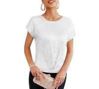 Ladies Twist Front Y2k Gliitter Top V-Neck Glitter Tank Top for Evening Going Out Fashion Sequin Vest for Women Silver M
