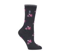 HEAT HOLDERS Ultra Lite - Ladies Thin Lightweight 1.0 TOG Winter Warm Casual Thermal Dress Socks (4-8 uk, Bellis Charcoal Floral)
