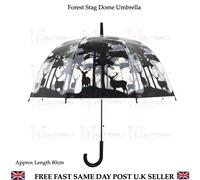 Ladies Umbrella Rain Strong Umbrella Walking Length Clear Dome Brolly Border