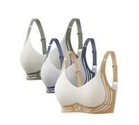 Ladies Underwear Bras 3 Pack Lifting Anti-Sagging Bra for Older Women Gather Wire-Free Push-Up Full Coverage Bras Multipack Super Firming Non Wired Seamless Padded Comfort T Shirt Sports Bralettes