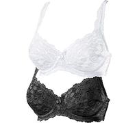 Ladies Underwired Designer Non Padded Bra Lace Bra by Marlon 2Pack Black & White BlkWht-42B