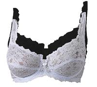 Ladies Underwired Designer Non Padded Bra Lace Bra by Marlon 2Pack Black & White BlkWht-44C