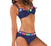 Ladies V Neck Bikini Sets Multicolor Striped Print Ladies Swim Tops by Bra Size Women's High Waisted Bikini Sets Two Piece Swimsuit Front Tie Knot Bathing Suit Swimming Bras Wear Under Bathing Suit