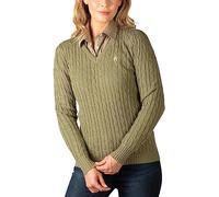 Ladies V Neck Cable Knit Jumper Womens Chunky Knitted Jumper Pullover Sweater (UK, Numeric, 14, Regular, Regular, Moss)