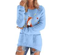 Ladies v Neck Cotton Jumper A Cute Animal Printed Flannel Pullover Sweater for Ladies Sweater Jumper for Women UK Sky Blue