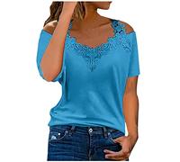 Ladies V Neck T Shirts Chiffon Top Ladies T Shirts Size 14 Tops for Women Plus Size Women Fashion Lace Top Flowy Shirts for Women Women Casual Top One-Shoulder Wrap Shirt Blue