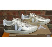Ladies Veja Recife Logo Platine White Gold Leather Womens Trainers UK 3 BNIB