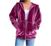 Ladies Velvet Hoodies Zip up Oversized Winter Warm Fleece Coat Women Casual Loose Fit Jackets with Pockets Fuzzy Fluffy Hooded Sweatshirt Teddy Faux Fur Hoodies Blanket Hot Pink
