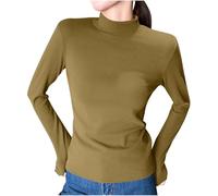Ladies Velvet Tops Ladies Turtlenecks Long Sleeve Tops Solid Color Slim Basic T Shirts Trendy Lightweight Casual Pullovers Tees Flare Sleeve Top (Yellow, M)