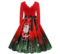 Ladies Velvet Vintage Dresses Christmas Dresses for Women A Line Party Dresses Fancy Dress Xmas Dresses Elegant Winter Dresses for Women UK Long Sleeves V Neck Evening Swing Dress Cocktail Dress