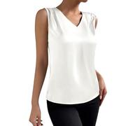 Ladies Vest Lightweight Tank Tops Basic Camisole Women's Summer Solid Color Ding Satin V Neck Sleeveless Bottom Tank Top Cotton Stretch Tops (White, L)