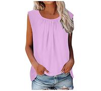 Ladies Vest Top UK Round Neck Sleeveless Tank Tops Women Plain Basic T Shirts Regular Loose Tshirt Blouse Undershirt Tank Top Ladies Loose-Fit Tee Shirt Size 8-18