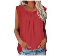 Ladies Vest Top UK Round Neck Sleeveless Tank Tops Women Plain Basic T Shirts Regular Loose Tshirt Blouse Undershirt Tank Top Ladies Loose-Fit Tee Shirt Size 8-18