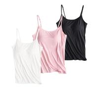 Ladies Vest Tops Multipack Camisole Vest Tops Built in Bra 2 in 1 Padded Tees Yoga Sports Sleeveless Ladies Cami Shirts Gym Running Strappy Comfort Vests Sleeping Loungewear