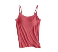 Ladies Vest Tops with Built in Bra Basic Camisole Strappy Vest Ladies Cotton Sleeveless Tops with Padded Bra Soft Comfy Cotton Cami Tops Workout Sports Yoga Tops with Built-in Bra Casual T Shirts