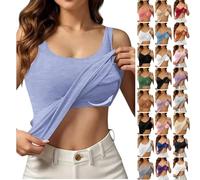 Ladies Vest Tops with Built in Bra Basic navy blue Camisole Strappy Cotton Sleeveless Tanks Soft Comfy Cami Tops Workout Sports Yoga Fitted Vests Casual T Shirts Size 8 10 12 14 16 18 20 22 24 26 28