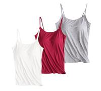 Ladies Vests Multipack Camisole Vest Tops Built in Bra 2 in 1 Padded Tees Yoga Sports Sleeveless Ladies Cami Shirts Gym Running Strappy Comfort Vests Sleeping Loungewear Athleisure
