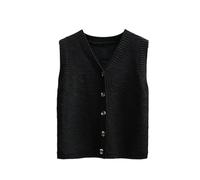 Ladies Vests,Women’S V Neck Sweater Vest Retro Pink Solid Color Short Cardigan Jacket Rhombus Geometric Jacquard Sleeveless Knitted Gilets Waistcoat Preppy Style Jumper Uniform Tank Top ,Black, M