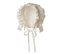 Ladies Victorian Lace Bow Knot Hood Cotton Lining Beanie Hat Caps with Adjustable Straps White