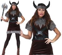 Ladies Viking Lady Fancy Dress Costume Womens Viking Outfit fg