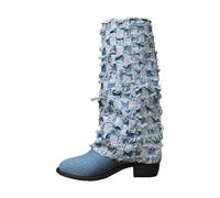 Ladies Vintage Booties Women Dress Boots Block Heel Pu Leather Waterproof Rain Pull On Cowgirl Double Ankle Strap Round Toe For Date Night Club