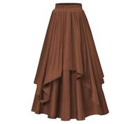 Ladies Vintage Party Swing Skirt Elastic High Waist Long Skirts Renaissance Pirate Maxi Skirts for Women UK Medieval Skirt Reddish Brown L