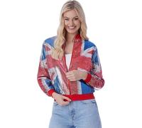 Smiffys Union Sequin Bomber Jacket Vintage Style Print, Union Jack Fancy Dress, Union Jack Dress Up Costumes