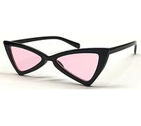 Ladies Vintage Triangle Sunglasses UV400 Bow-Knot Designed Retro Cat Eye Style (Black/Pink Lens)