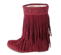 Ladies Walking Boots Ladies Fashion Solid Color Leather Bowknot Beaded Tassel Thick Heel Short Waterproof Side Buckle Short Booties Wide Calf Cowgirl Boot for Walking Hiking Hunting Fishing Work