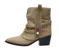 Ladies Walking Boots Women's Ankle Spring Autumn Winter Retro Short Chunky Heel Pointed Side Zipper Comfortable Casual Ankle Waterproof Lace Up Short Booties Wide Fit Shoes Casual Non Slip Rain Boots