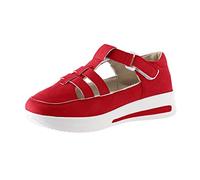 Ladies Walking Shoes, Ladies Trainers Ladies Fashion Solid Color Hollowed Out Flock Hook Loop Thick Sole Casual Sports Shoes (Red 45)