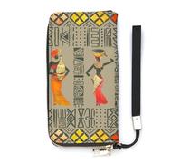 Ladies Wallet Ancient Totems Retro Large Women Wallets Credit Card Holders Clutch Stylish Wallet with Wrist Strap Long Womens Purse