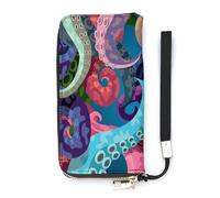 Ladies Wallet Colorful Octopus Whiskers Art Large Women Wallets Credit Card Holders Clutch Stylish Wallet with Wrist Strap Long Womens Purse