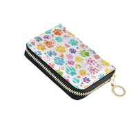 Ladies Wallet for Women Zip Around Credit Card Wallets RFID Blocking Colorful Paw Print White Coin Purse Wallet with Zipper