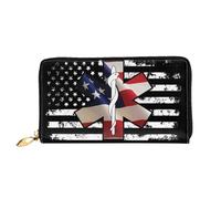 Ladies Wallet Pouch American Flag EMS Star of Life EMT Women's Wallets Soft Coin Purse with Zipper Pocket Leather Wallet for Girls, Mother, Unisex