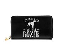 Ladies Wallet Pouch Life is Better with A Boxer Dog Leather Wallet Colourful Women Card Case Microfiber Handbag for Girls, Teens, Kids