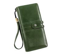 Ladies Wallet RFID Blocking - Large Capacity Womens Purse with 24 Card Slots - Vintage PU Leather Long Clutch with Wristlet - Secure Zipper Coin Pocket & ID Windows Green