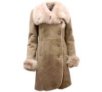 Ladies Warm Beige Suede Merino Sheepskin Coat with Toscana Collar
