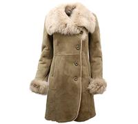 Ladies Warm Beige Suede Merino Sheepskin Coat with Toscana Collar