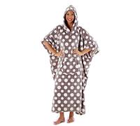 Ladies Warm Fleece Hooded Poncho Robe Cape Gown GREY One Size 8-22