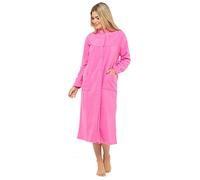 Ladies Warm Fleece Long Sleeve Button & Pockets Front Soft Dressing Gown Jacket (10-12, Dark Pink)