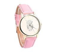 Ladies Watch,ITVIP Owl Dial Simple Scale Retro Analog Quartz Watch With Leather Strap 210mm pink
