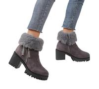 Ladies Waterproof Boots,Women's Boots for Outdoor Winter Wear | Cozy Thick Heel Short Boots with Zipper in Solid Color for Daily Casual Holiday Travel and Date Nights (Grey, 4)