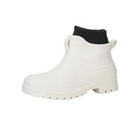 Ladies Waterproof Sock Top Ankle Wellies Slip on Rain Boots, Chunky Sole Rubber Shoes with Pull Tabs, Anti-Slip Outdoor Footwear for Farmers’ Market Visits or Picking up Kids on Wet Pavements