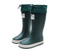 Ladies Waterproof Wellies with Drawstring Top, Mid Calf Slip Resistant Rubber Rain Boots for Women, Insulated EVA Lining Non Slip Sole Wellingtons, Deep Green, For Wet Field Walks