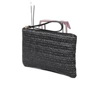 Ladies Weaving Bag Wristlet Clutch Women Daily Money Phone Clutch Solid Straw Woven Coin Purse Beach Wallet Card Holder Wristlet Clutch Purses(Black)