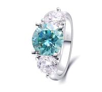 Ladies Wedding Band, Gothic Wedding Ring 3ct Peacock Blue Round Moissanite 14K White Gold Size I 1/2
