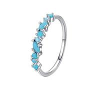 Ladies Wedding Band, Mid Finger Rings Round with Blue Marquise Shape Turquoise 9K White Gold Size M 1/2
